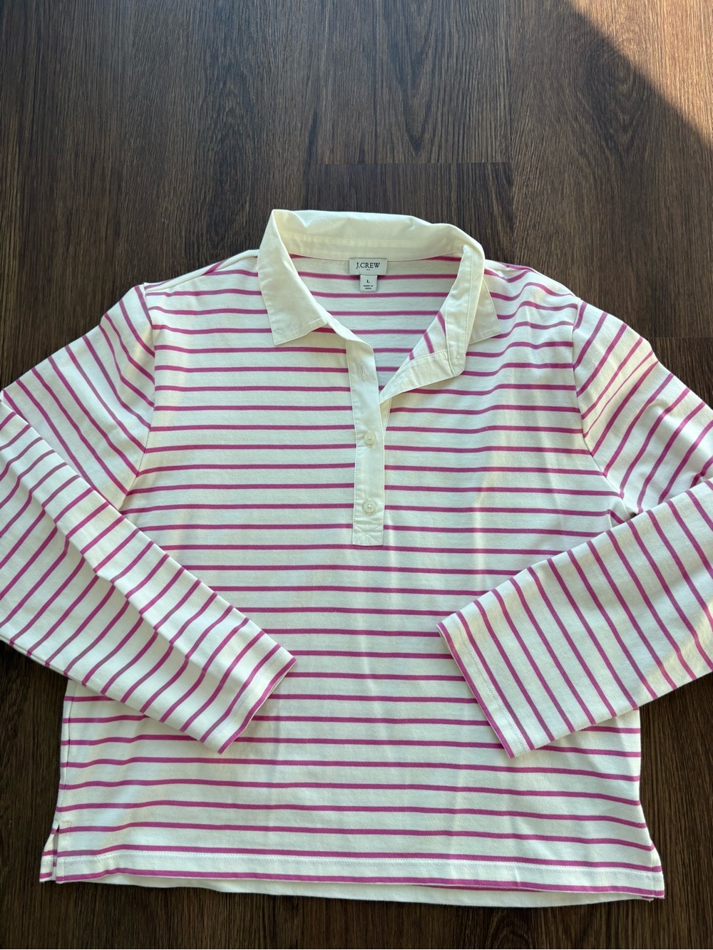 J.Crew Women’s Size Large Pink Stripe Polo Top